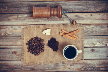 Coffee beans and cup of coffee