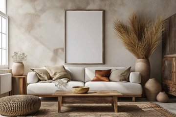 Wall art large square frame mockup display in a living room