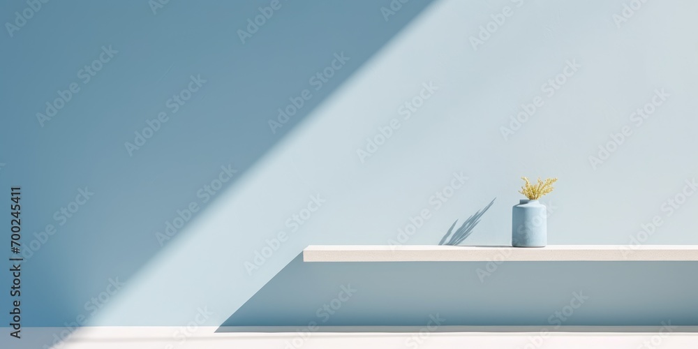 Poster minimal abstract light blue background for product presentation. shadow and light from windows on pl