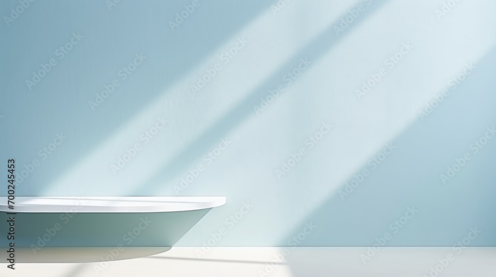 Aufkleber minimal abstract light blue background for product presentation. shadow and light from windows on pl