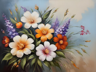 Bouquet of spring flowers, drawing painting