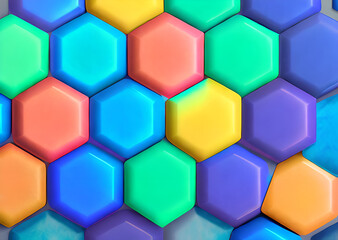 Multicolored patterns with repeating hexagonal mosaics hexagons mosaic background design Modern technology geometric ,Generative AI