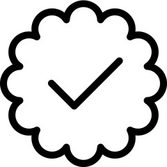 Verified badge icon in outline style. Simple checkmark vector illustration — pixel-perfect icon.