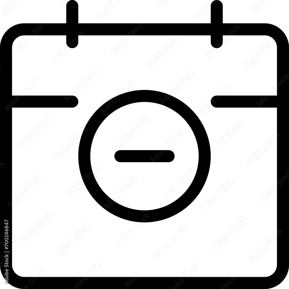 Poster calendar minus icon in outline style. simple remove date vector illustration — pixel-perfect icon.