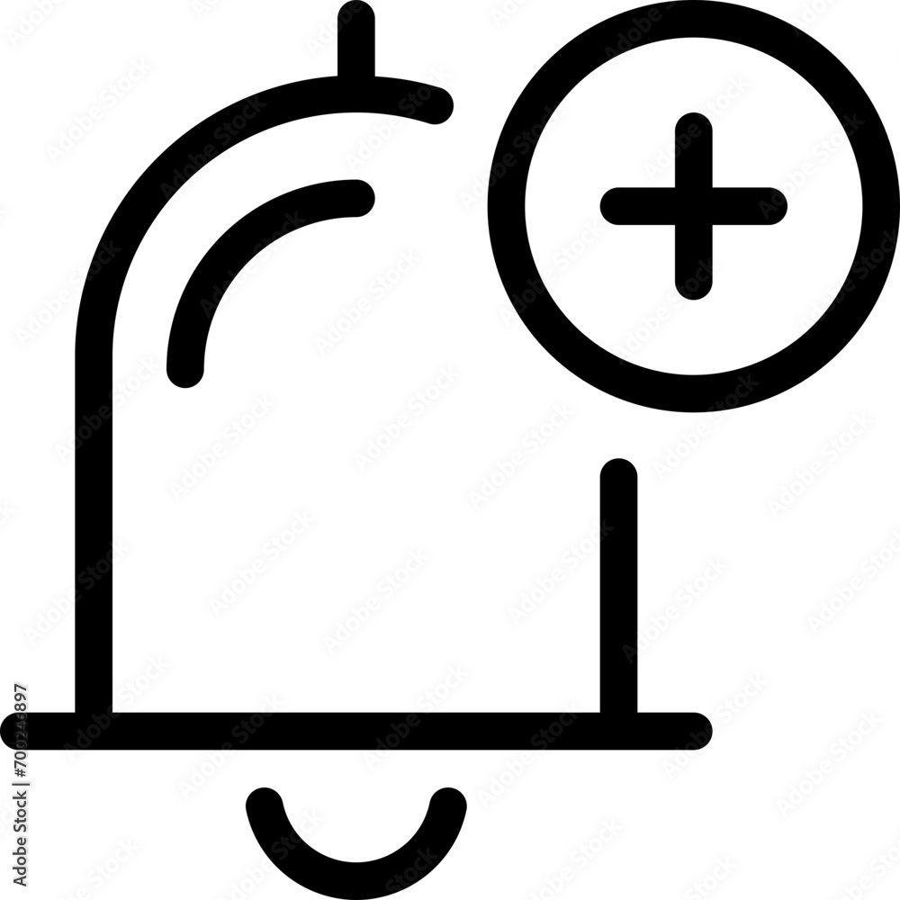 Poster bell plus icon in outline style. simple add notification vector illustration — pixel-perfect icon.
