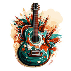 An illustration a patriotic Cameroon guitar, Isolated On Transparent, PNG, HD