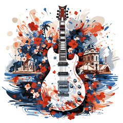 An illustration a patriotic Cambodia guitar, Isolated On Transparent, PNG, HD