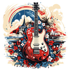 An illustration a patriotic Costa Rica guitar, Isolated On Transparent, PNG, HD