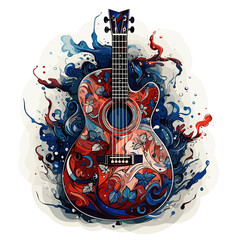 Fototapeta premium An illustration a patriotic Iceland guitar, Isolated On Transparent, PNG, HD