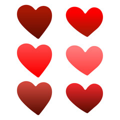 Vector flat icons of hearts in red color