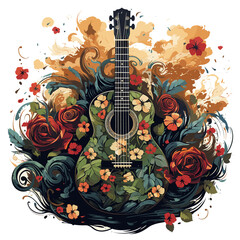 An illustration a patriotic Ireland guitar, Isolated On Transparent, PNG, HD