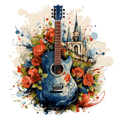 An illustration a patriotic Slovenia guitar, Isolated On Transparent, PNG, HD