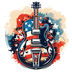 An illustration a patriotic usa guitar, Isolated On Transparent, PNG, HD