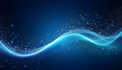 Obraz premium Digital light blue particles wave and light abstract background with shining dots stars. Ai