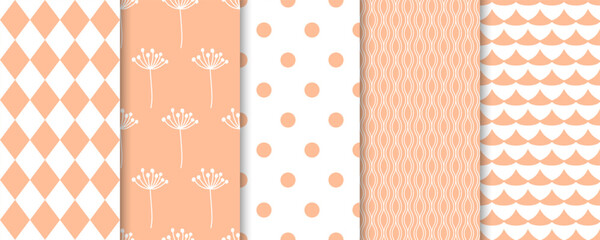 Peach fuzz seamless pattern collection. Trending color of 2024 year.