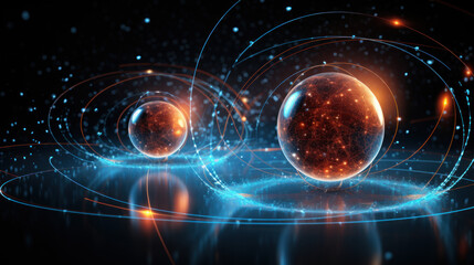 Fototapeta premium Force field as sphere. Qauntum computing element abstract with orbital effect