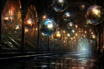 Obraz premium Reflective Christmas Balls - Generative AI