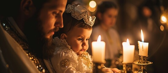 Orthodox christening with three candles