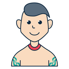 Man with tattoo and punk hair, people avatar icon. Suitable for member profile pictures, team custom avatars, and more.