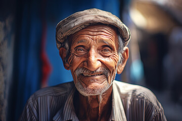 Cheerful Elderly Man's Face Radiating Happiness, Up-close, Smiling