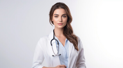 Radiant Female Doctor Posing with Stethoscope Around Her Neck, Doctor, on white isolated