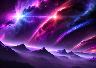 Naklejka na ściany i meble Space colorful in purple shades background with realistic shining stars infinite universe,Generative AI