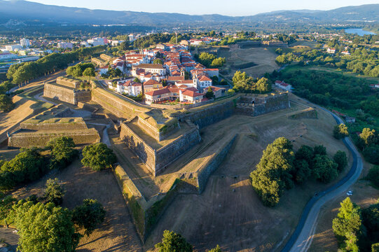 Aerial drone view of the fortress of Valenca do Minho in Portugal
