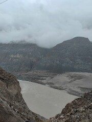 volcanic crater with  mountains