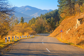 Road in autumn mountains. Travel in Armenia