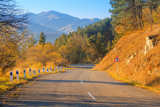 Road in autumn mountains. Travel in Armenia