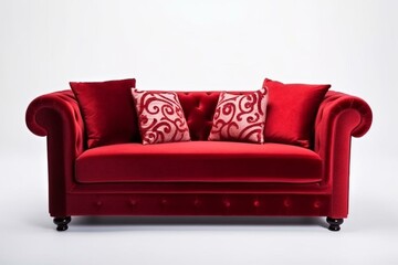 Red sofa isolated on white. Generative AI