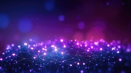 Obraz premium Blue and pink abstract background with a cyber network grid and connected particles..