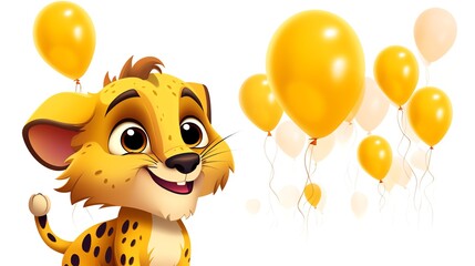 a cartoon character next to balloons