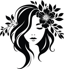 Beautiful woman with flower in hair silhouette vector for your design