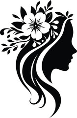 Beautiful woman with flower in hair silhouette vector for your design
