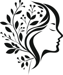 Beautiful woman with flower in hair silhouette vector for your design