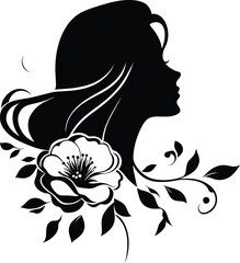 Beautiful woman with flower in hair silhouette vector for your design