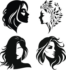 Beautiful woman with flower in hair silhouette vector for your design