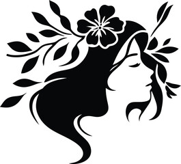 Beautiful woman with flower in hair silhouette vector for your design