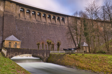 Fototapeta na wymiar View of the Agger dam in Attendorn, North Rhine-Westphalia, Germany ​