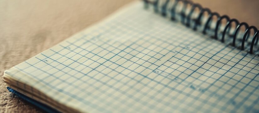 Squared exercise book page for math and writing, with blank lines for worksheets. School and office stationery with textured paper.