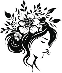 Beautiful woman with flower in hair silhouette vector for your design