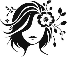 Beautiful woman with flower in hair silhouette vector for your design