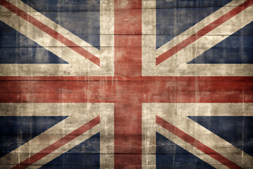 Distressed dark worn background of a vintage Union Jack national flag of the United Kingdom on wooden board panels, stock illustration image