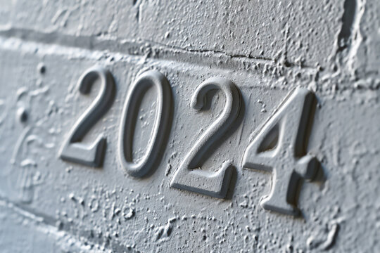 2024 date text on a distressed white wall background for a calendar, poster or greeting card, stock illustration image