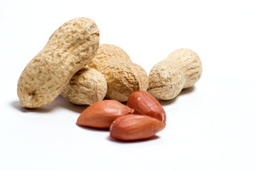Peanuts on white background, peanuts for peanut butter and healthy eating