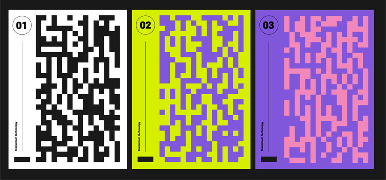 Y2k Pixels trendy print , Cyber sport. QR - pattern abstract poster, Cyber futurism, Minimal graphic design, 8 bit, rave, Sequence of QR codes, neon colors. Esports