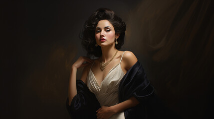 Obraz na płótnie Canvas Elegant Woman in a Dramatic Pose, Emphasizing Fashion Forward Style, Elegant, Woman