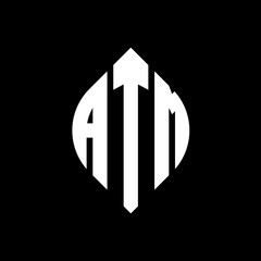 ATM circle letter logo design with circle and ellipse shape. ATM ellipse letters with typographic style. The three initials form a circle logo. ATM Circle Emblem Abstract Monogram Letter Mark Vector.