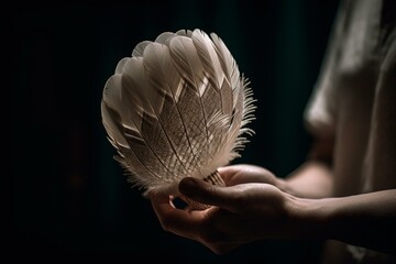 The image shows a person holding a feathered shuttlecock, also known as a Badminton or Federball. Generative AI